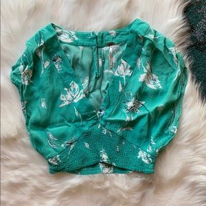 Free People Turquoise Floral Print Crop Top XS